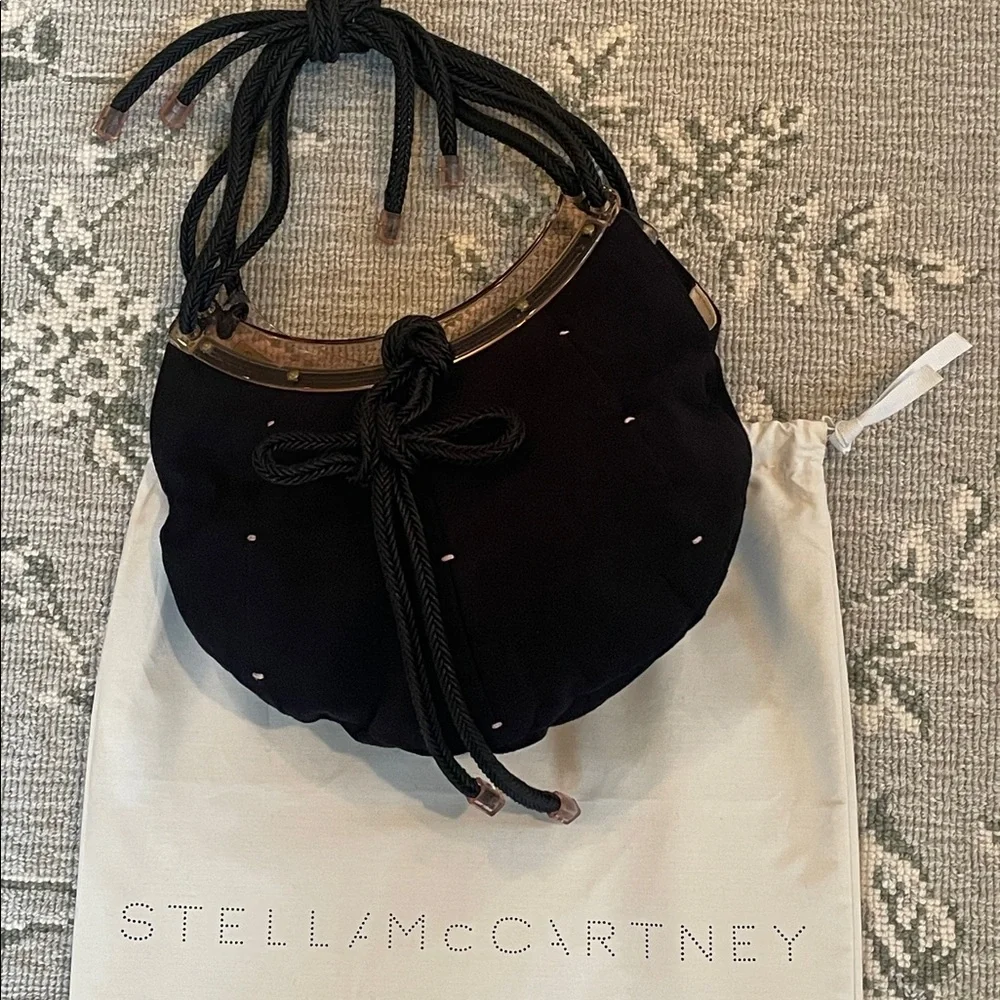 Stella McCartney Black small Hobo Bag with pink acrylic trimming Rope Detail